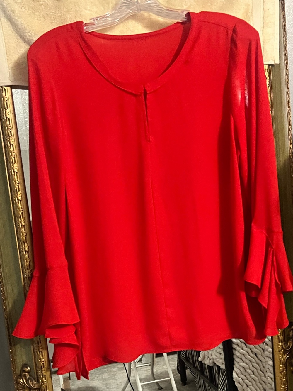 Red Ruffle-Sleeve Women's Blouse